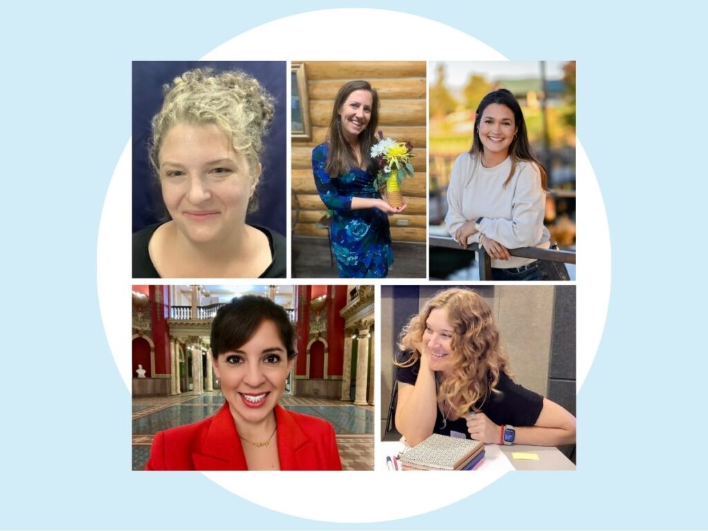 Photo grid of 5 women leaders